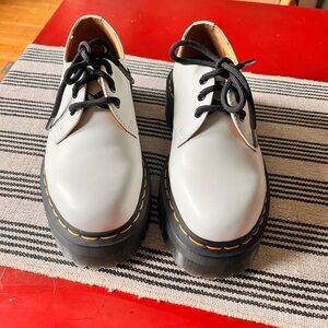 Dr. Martens White Leather Platform Lace-Up Shoes with Yellow Stitching- 6 or 6.5